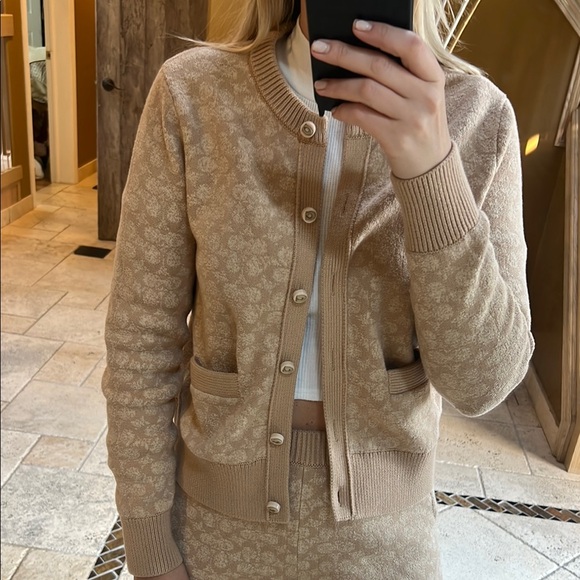 COACH Cozy Beige Knit Cardigan and Shorts Set - Picture 1 of 7